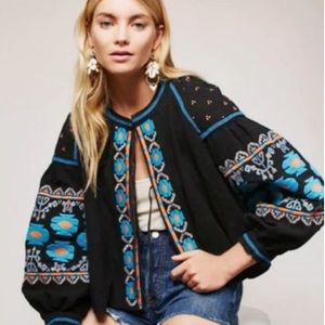 Free People | Black Embroidered Swingy Jacket